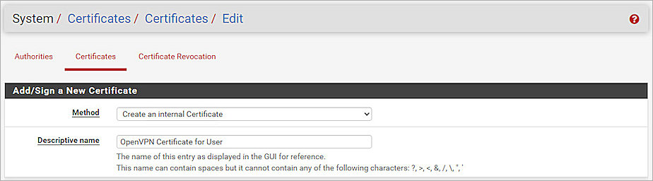 Screenshot of pfSense, Certificate 4
